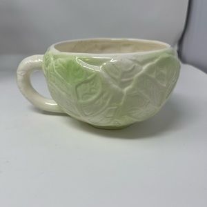 Cabbage Leaf Cup Bowl Vintage Green Kitchen Soup Tea Farmhouse Spring Easter